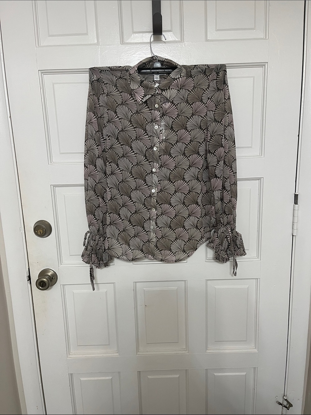 Jason Wu Taupe and Black Fan-Print Button-Down Blouse